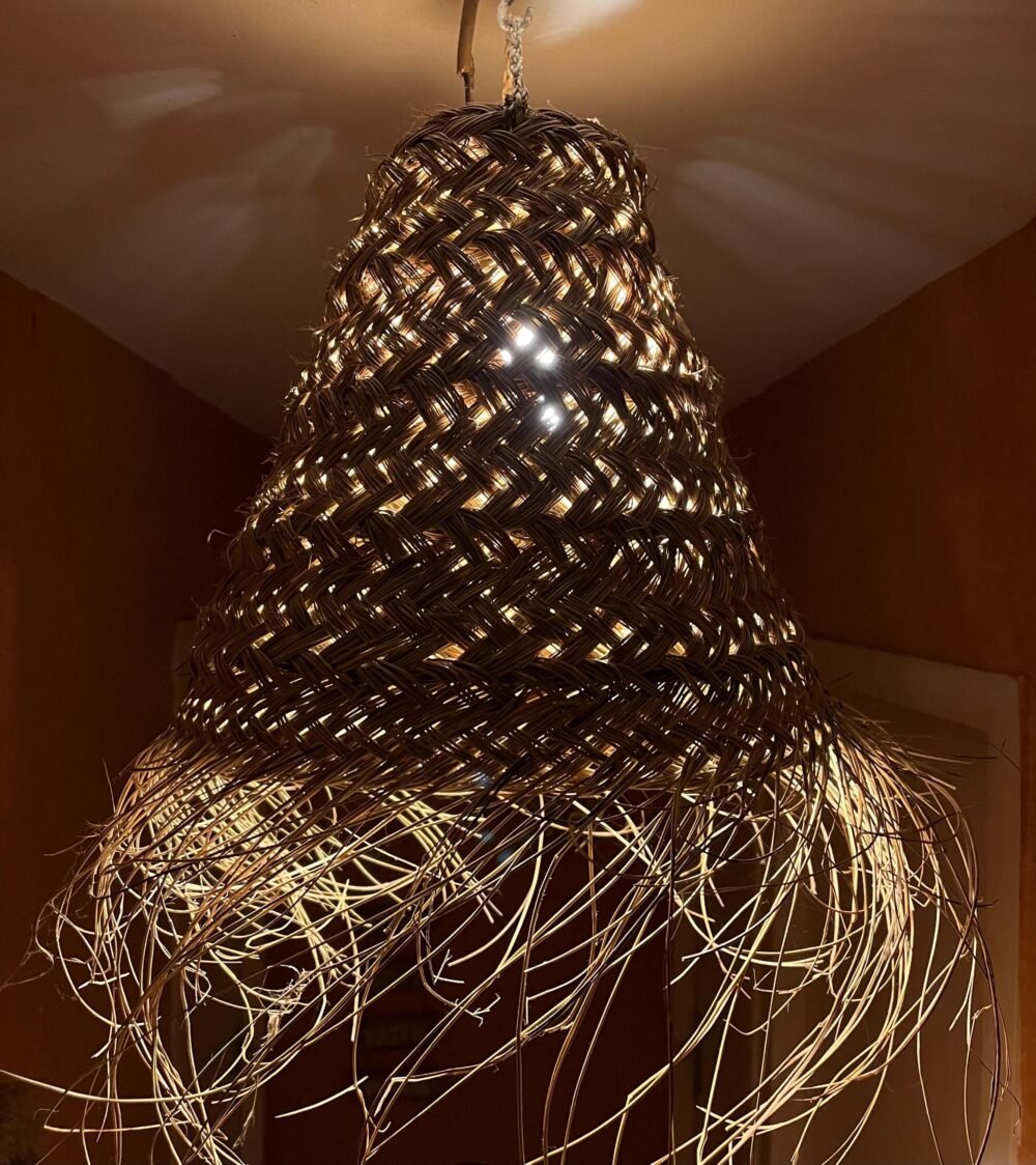 Stunning Wicker pendant light hanging in a modern living room