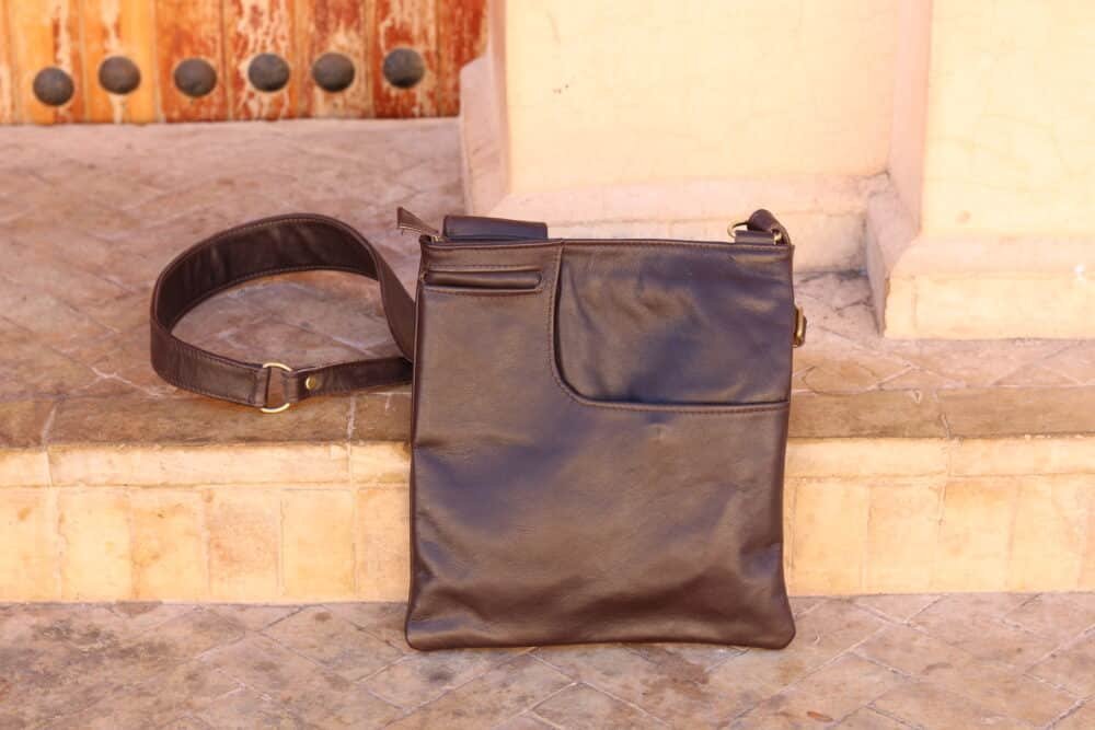 Glorious Brown Leather Tote Bag on a table