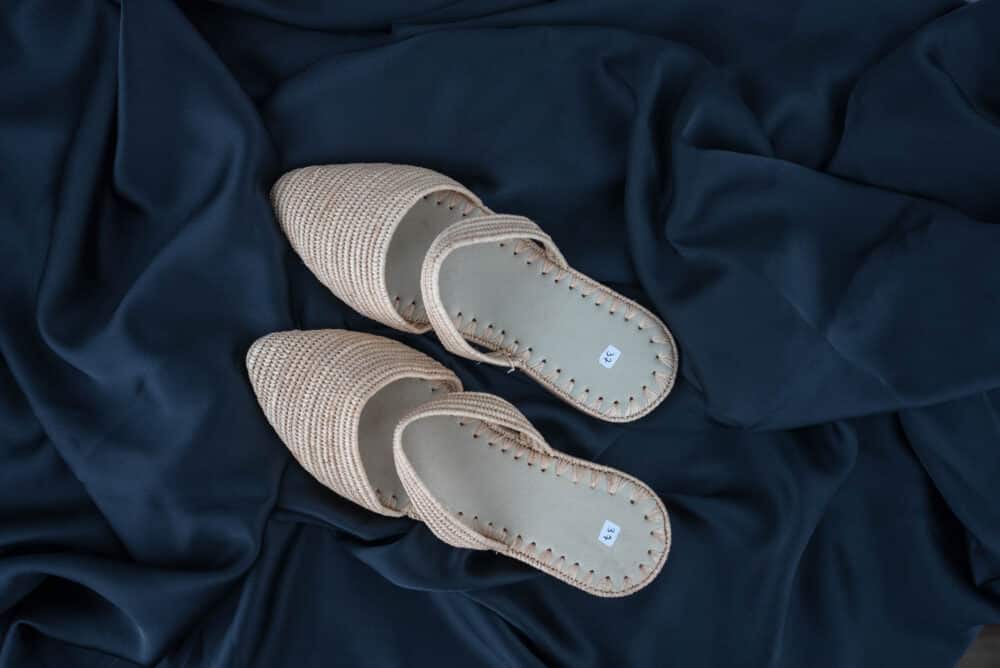 Amazing Natural Raffia Slippers made from sustainable raffia material, perfect for casual and eco-friendly wear
