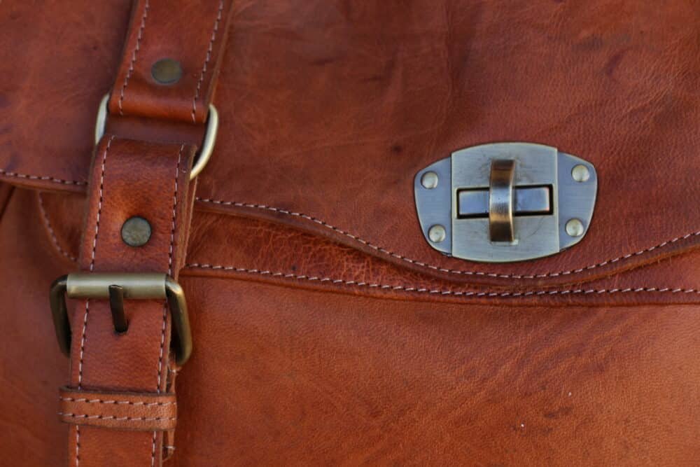 Interior of Leather Shoulder Bag showing organized compartments.