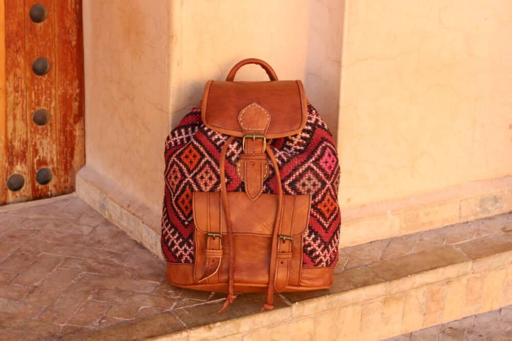 Unique Leather Backpack Purse in tan with adjustable straps