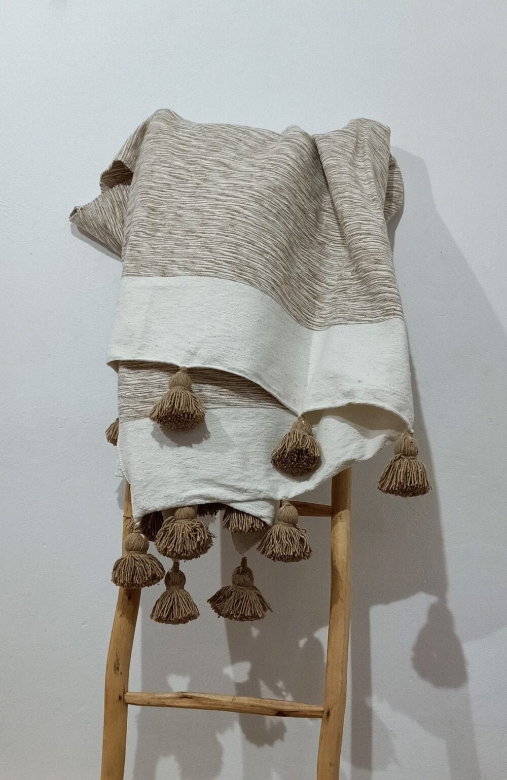 Natural Handwoven Pom-Pom Blanket – Sustainable & Stylish - Image 4