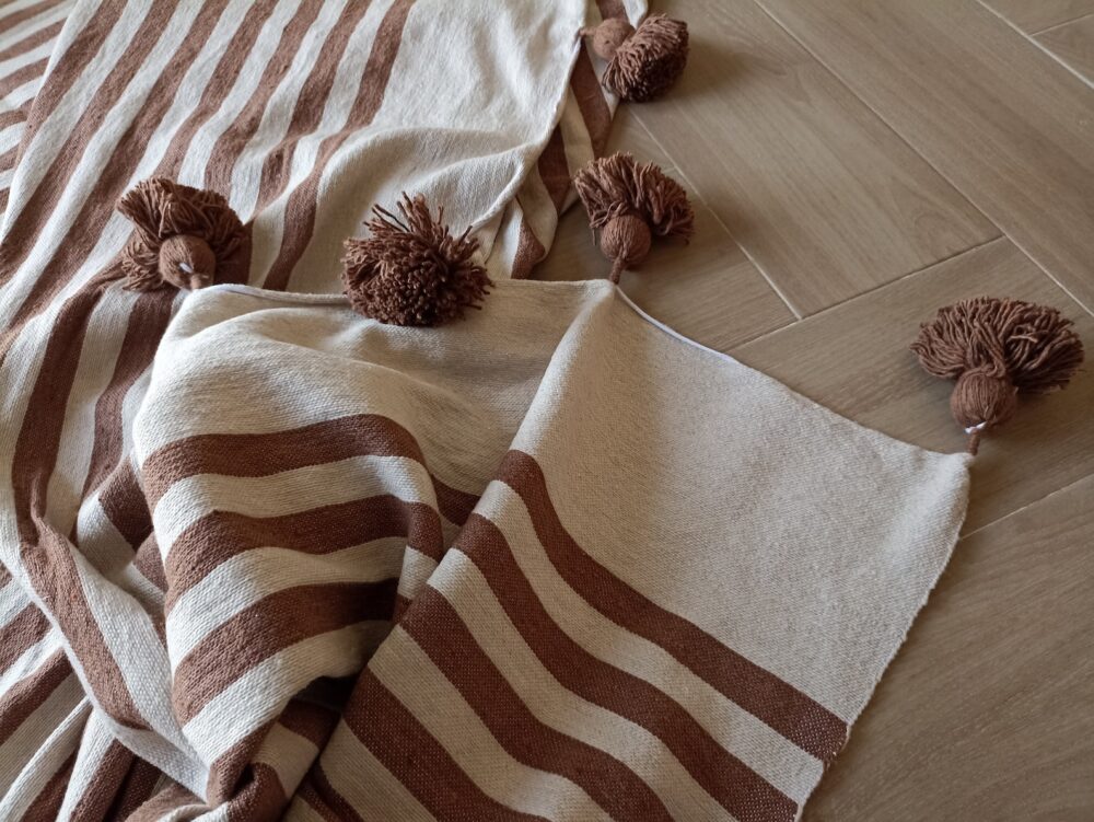 Handcrafted Moroccan Striped Pom-Pom Blanket – Luxurious Comfort - Image 3