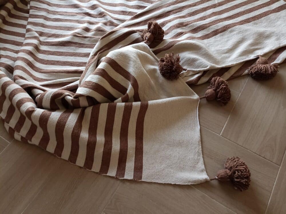 Handcrafted Moroccan Striped Pom-Pom Blanket – Luxurious Comfort - Image 4