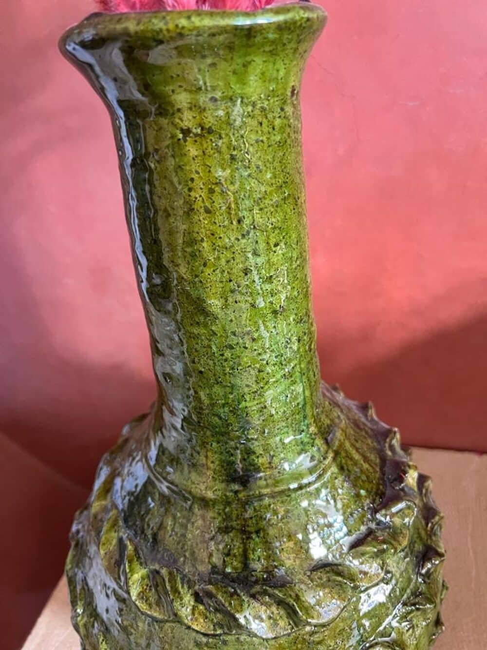 Handcrafted green vase with glossy finish