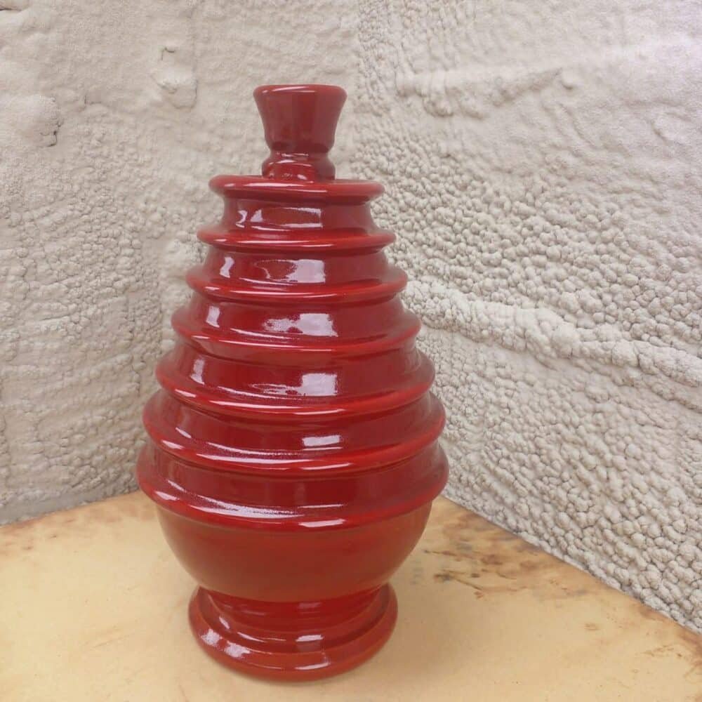 Red authentic Ceramic Candleholder in modern home interior