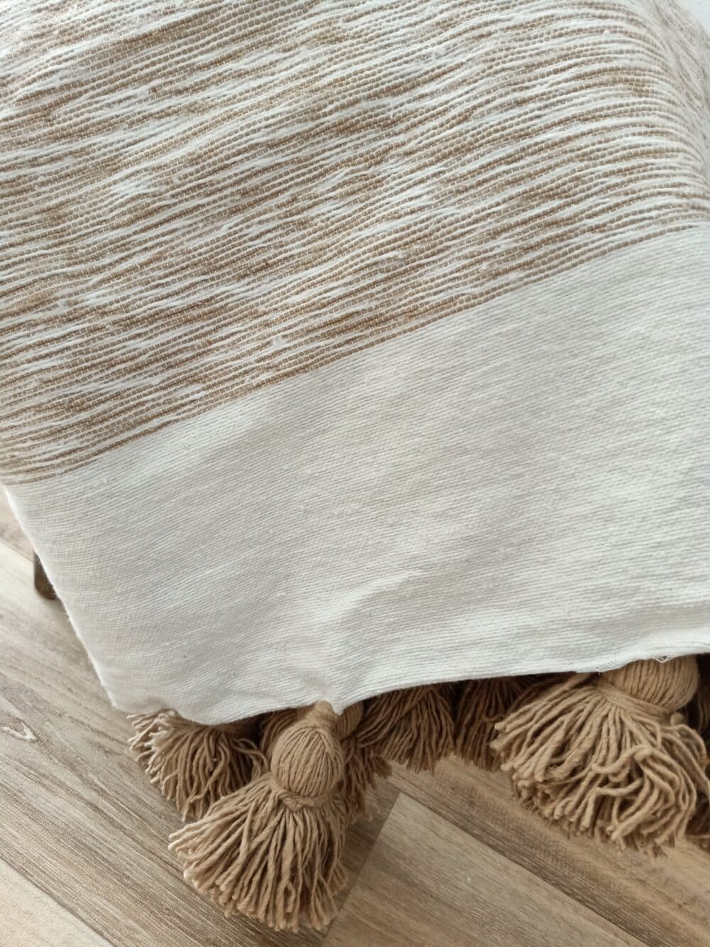 Natural Handwoven Pom-Pom Blanket – Sustainable & Stylish - Image 2