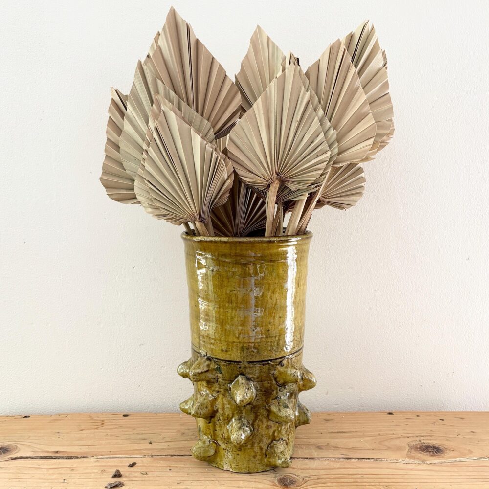 Authentic Ochre Ceramic Vase with Fresh Flower