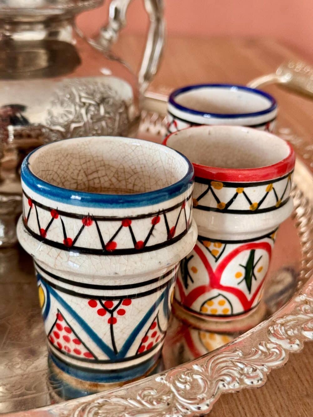 Affable Colored Teacup on a wooden table