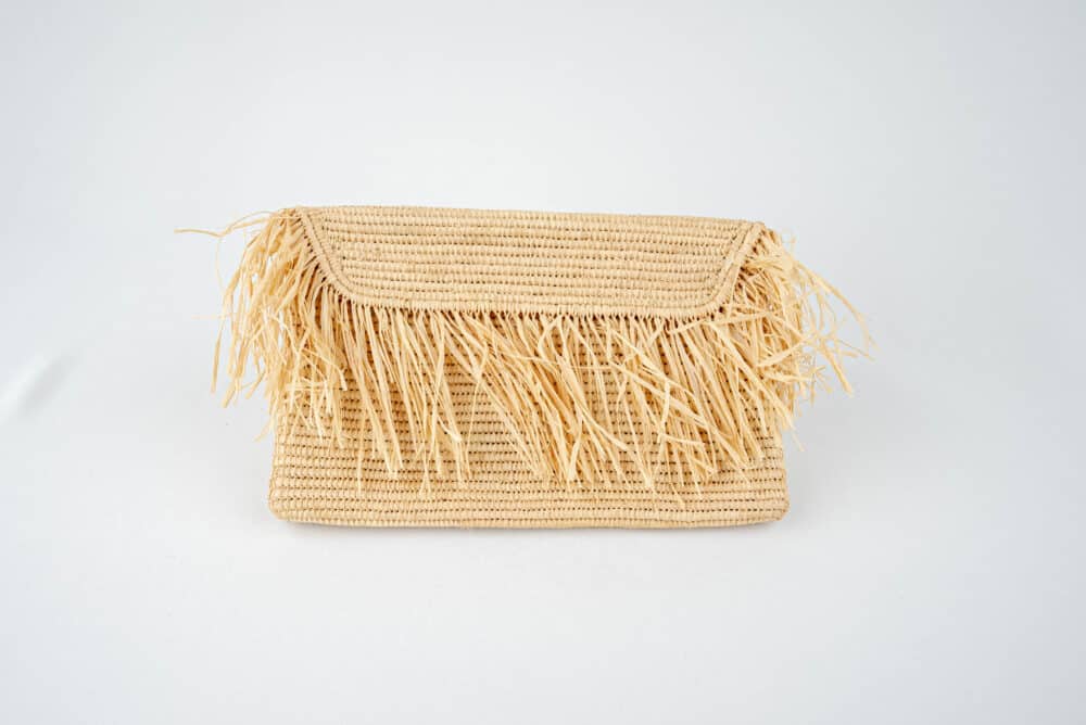 Authentic Handmade Raffia Pouch Clutch Bag with natural raffia weave