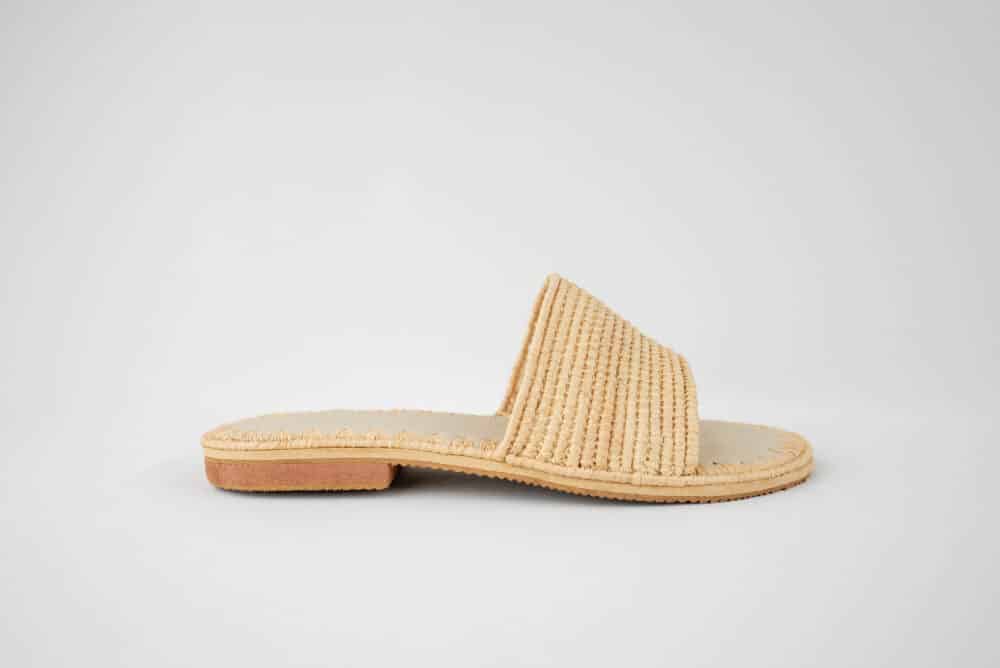 Close-up of Astonishing Seagrass Raffia Sandals showcasing the intricate weaving of seagrass and raffia