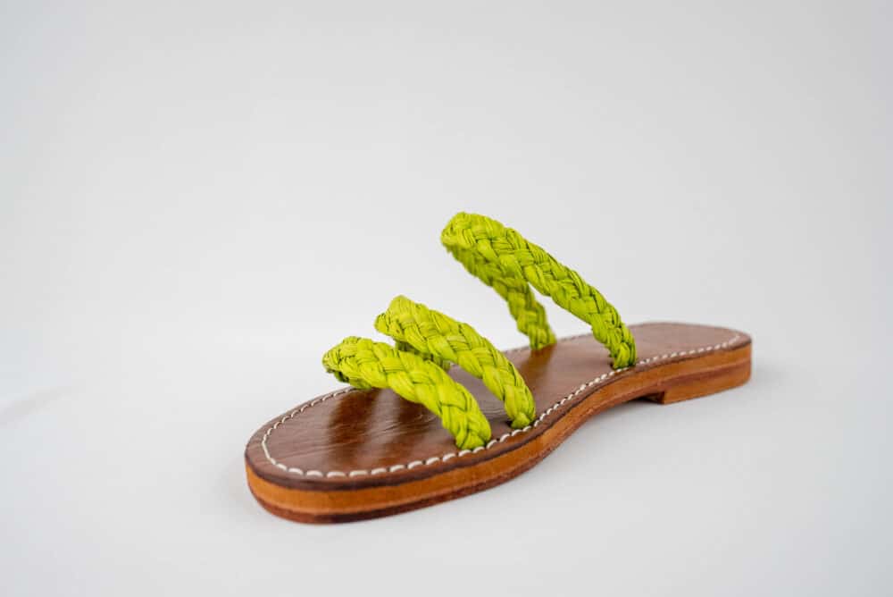 Close-up of Adorable Summer Slide Raffia Shoes showcasing the intricate raffia weave