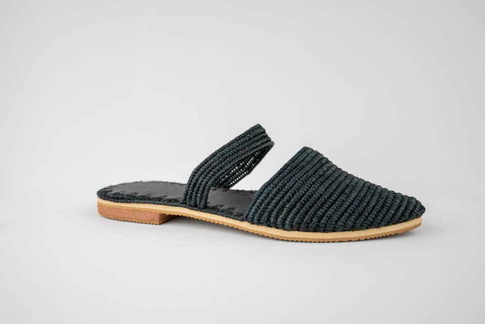 The Impressive Black Raffia Slippers combine sleek black color with a stylish raffia design.