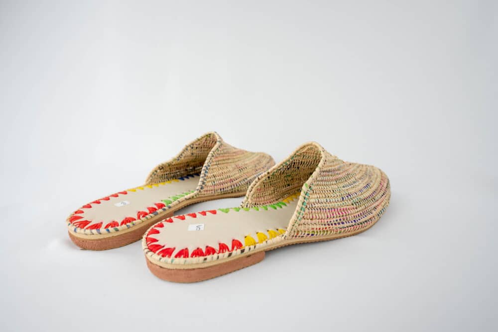 Close-up of the textured raffia material on the Badass Raffia Sandal