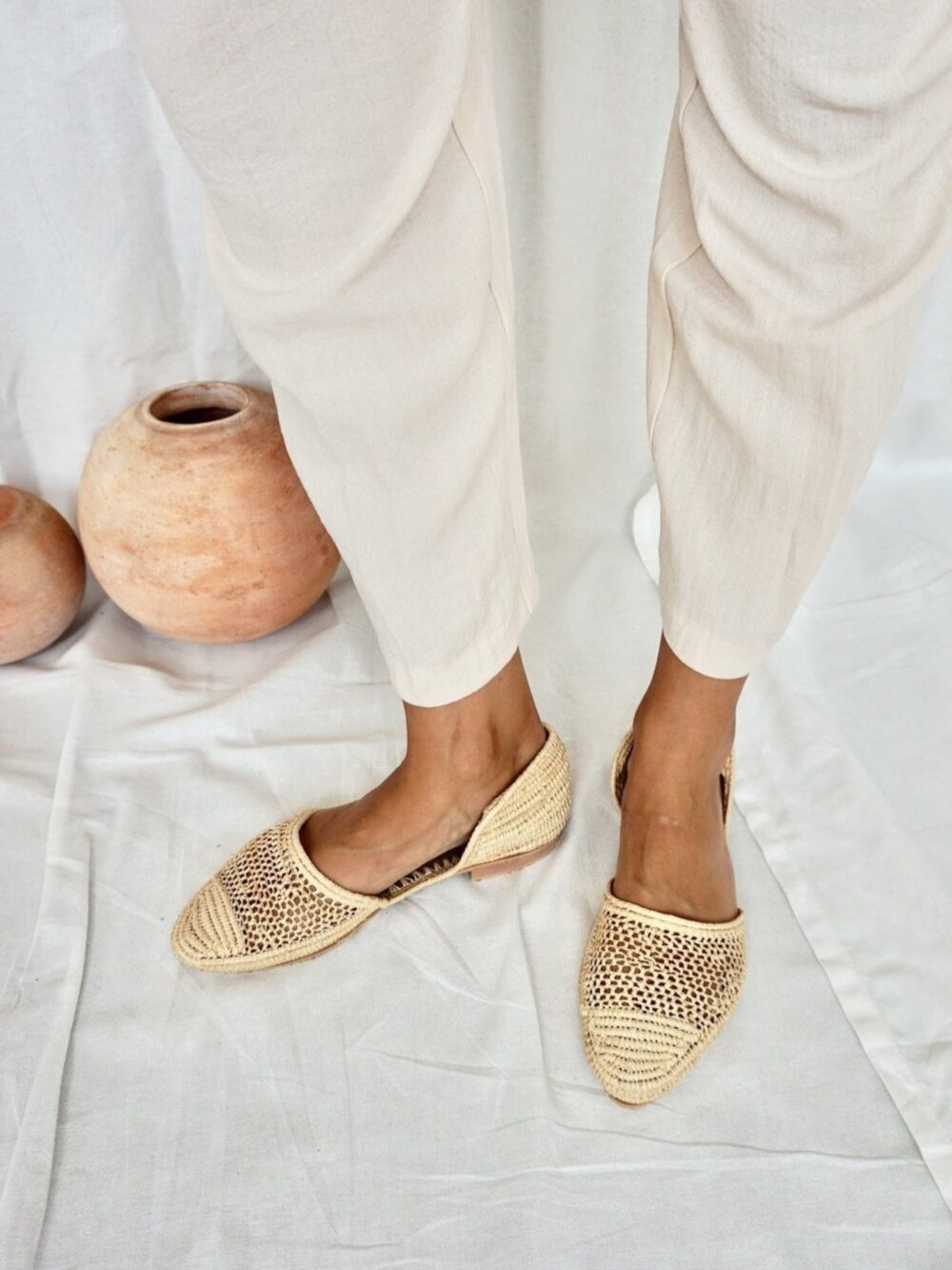 Close-up of the comfortable footbed on the Stylish Raffia Slippers