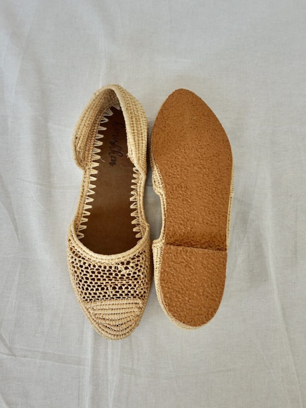 Stylish Raffia Slippers in neutral beige with woven raffia texture