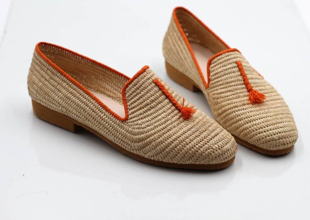 Stylish and breathable Rare Raffia Creamy Shoes with Orange Accents
